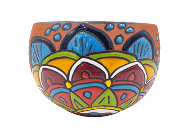 Mexican Talavera Bule Terracotta Planter Pot Hand Painted - Light Blue Trim